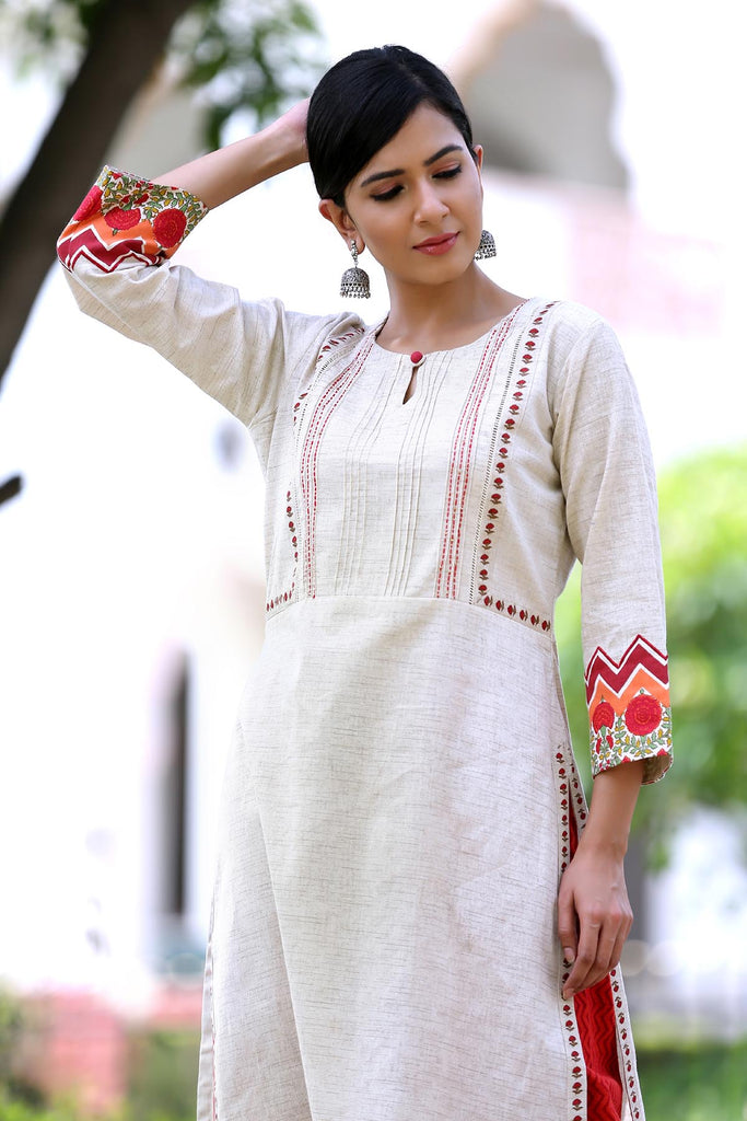 Long length straight fit kurta in beige color