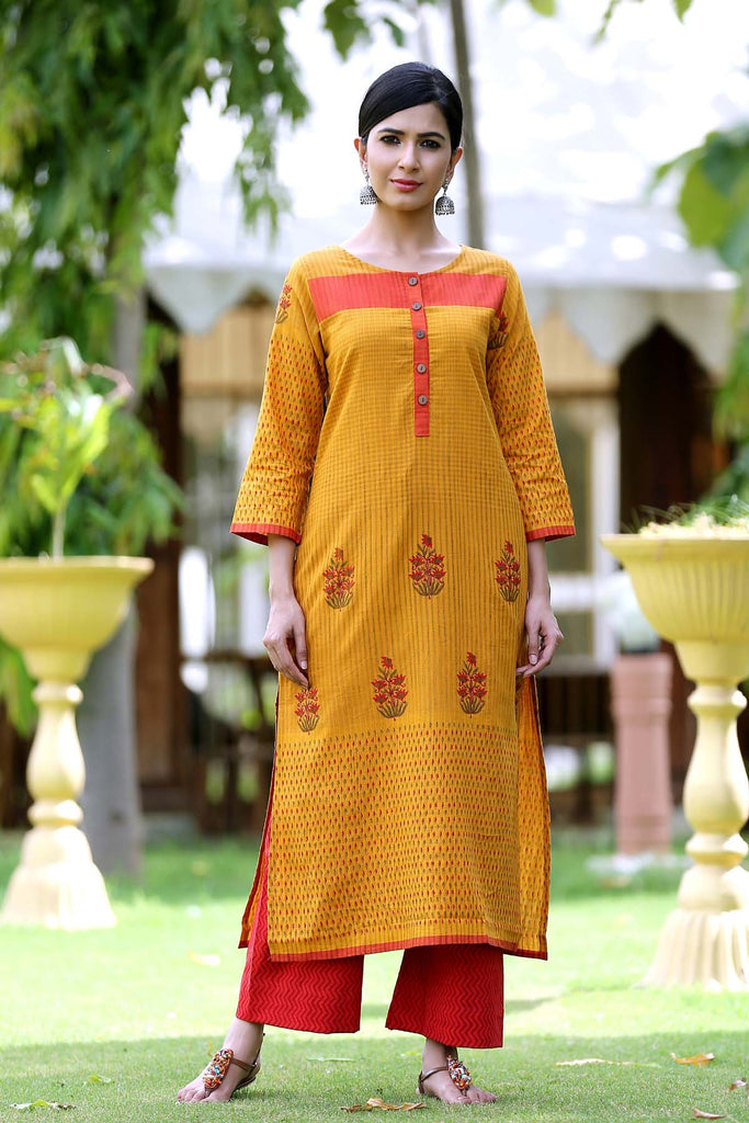Long length kurta in  Mustard color