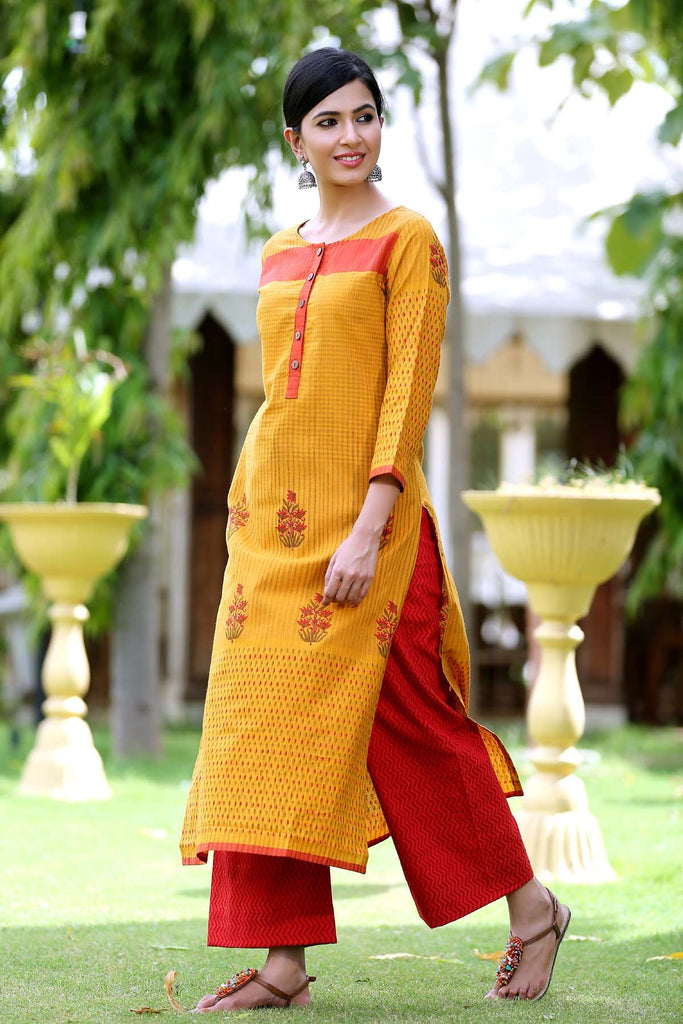 Long length kurta in  Mustard color