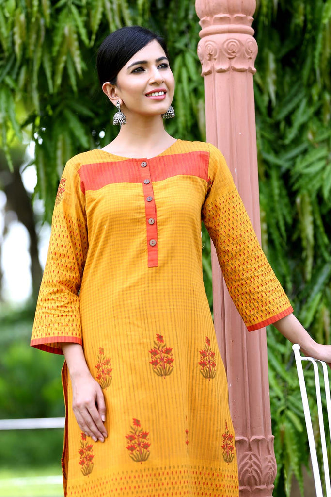 Long length kurta in  Mustard color