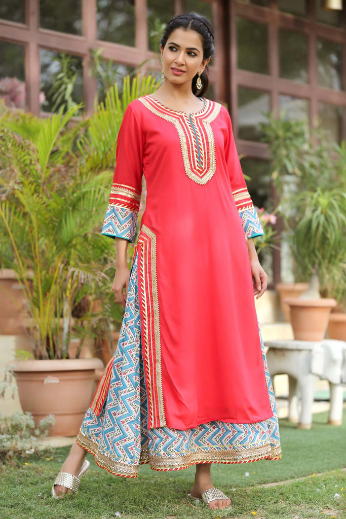 Double layered Red Kurta in Modal fabric