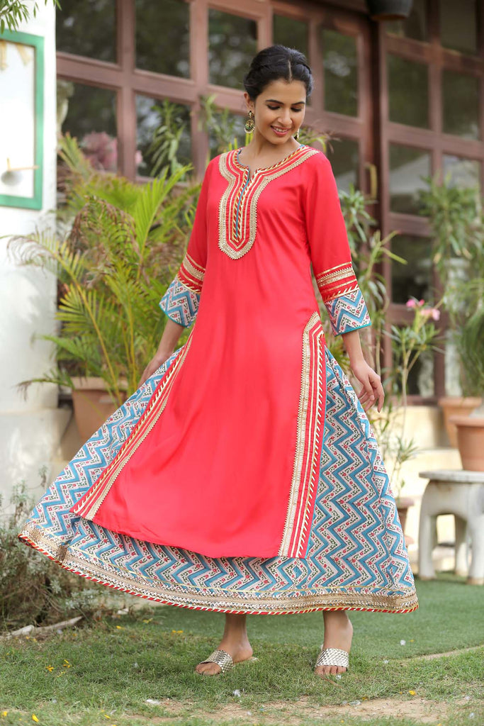 Double layered Red Kurta in Modal fabric