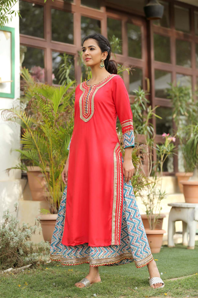 Double layered Red Kurta in Modal fabric