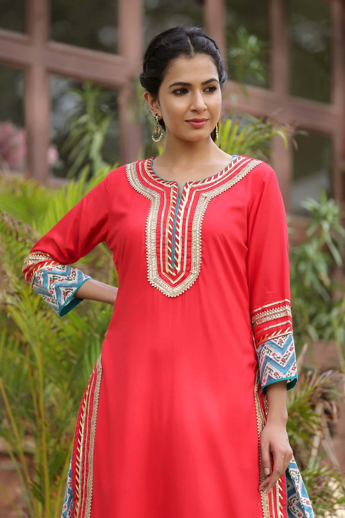 Double layered Red Kurta in Modal fabric