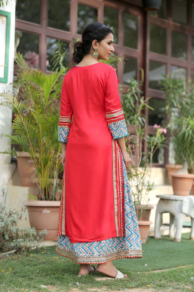 Double layered Red Kurta in Modal fabric