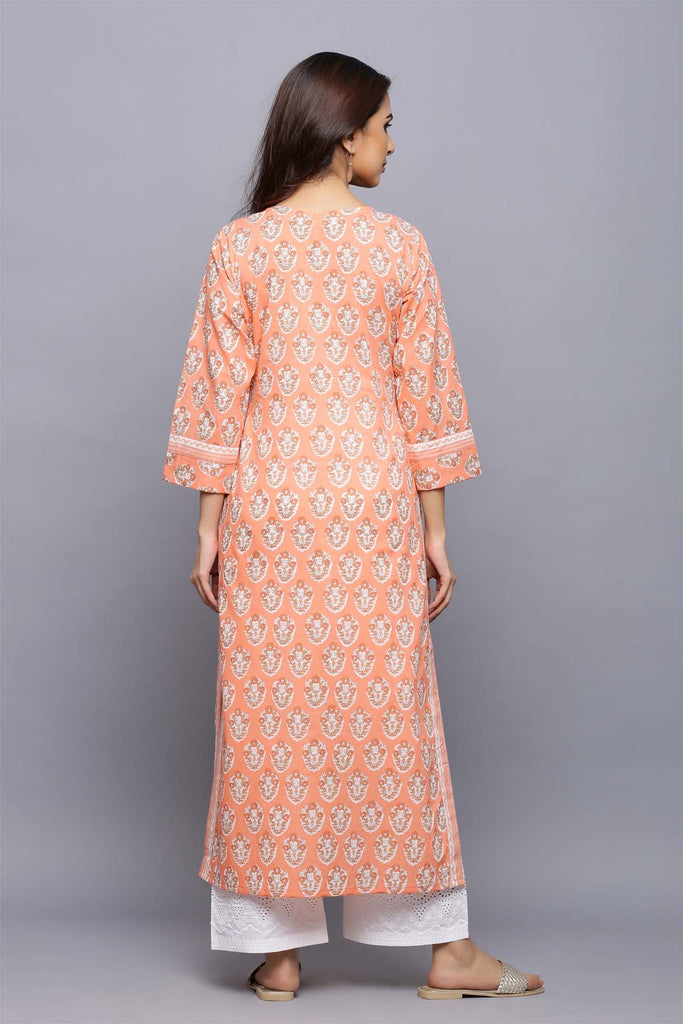 Long length straight fir kurta in peach color