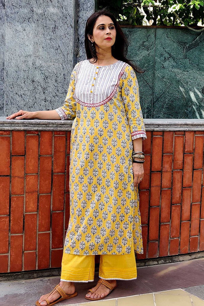 Long length Straight fit Kurta in Mustard Yellow