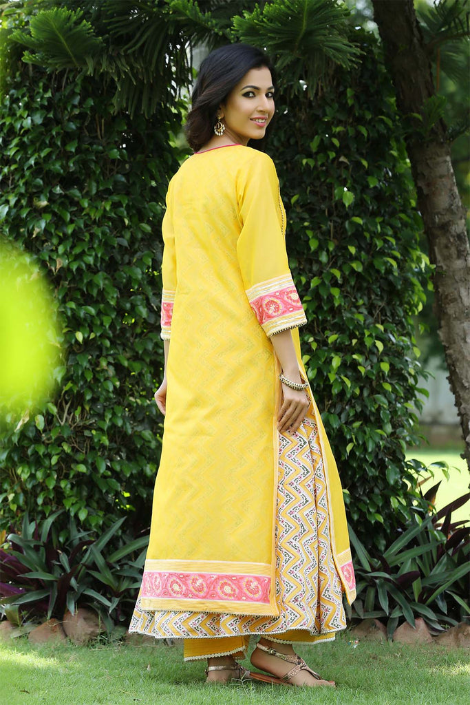 Yellow chanderi double layered kurta