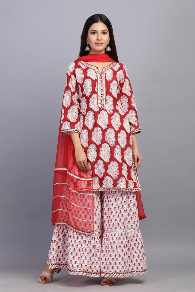 Red Georgette Duppata with gota borders