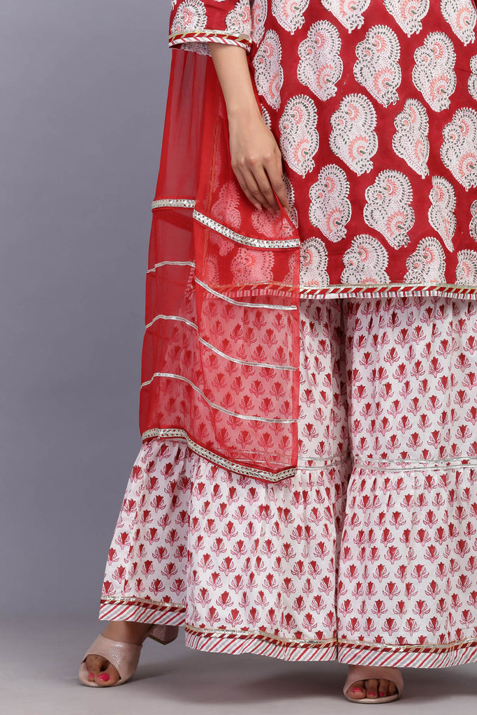 Red Georgette Duppata with gota borders