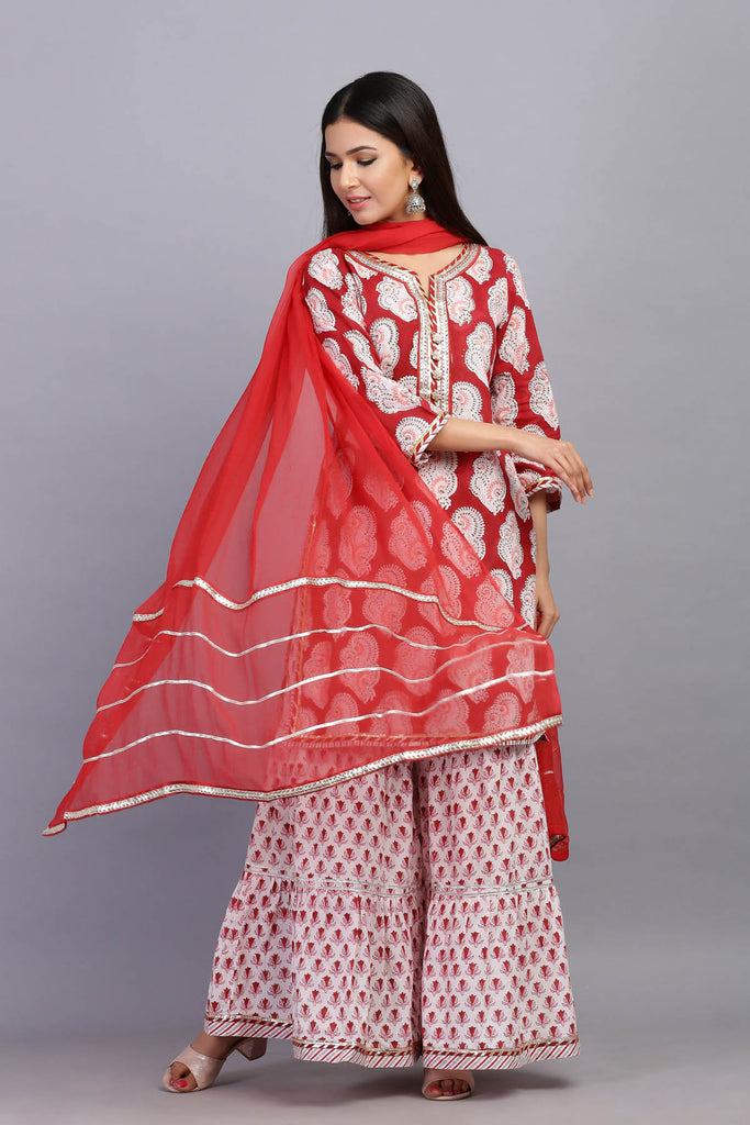 Red Georgette Duppata with gota borders