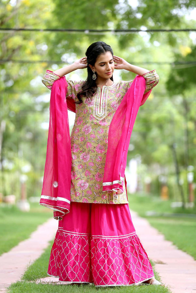 Buy Berry Red Art Silk Straight Kurta Sharara Suit Set (Kurta, Sharara,  Dupatta) for INR1799.50 | Biba India