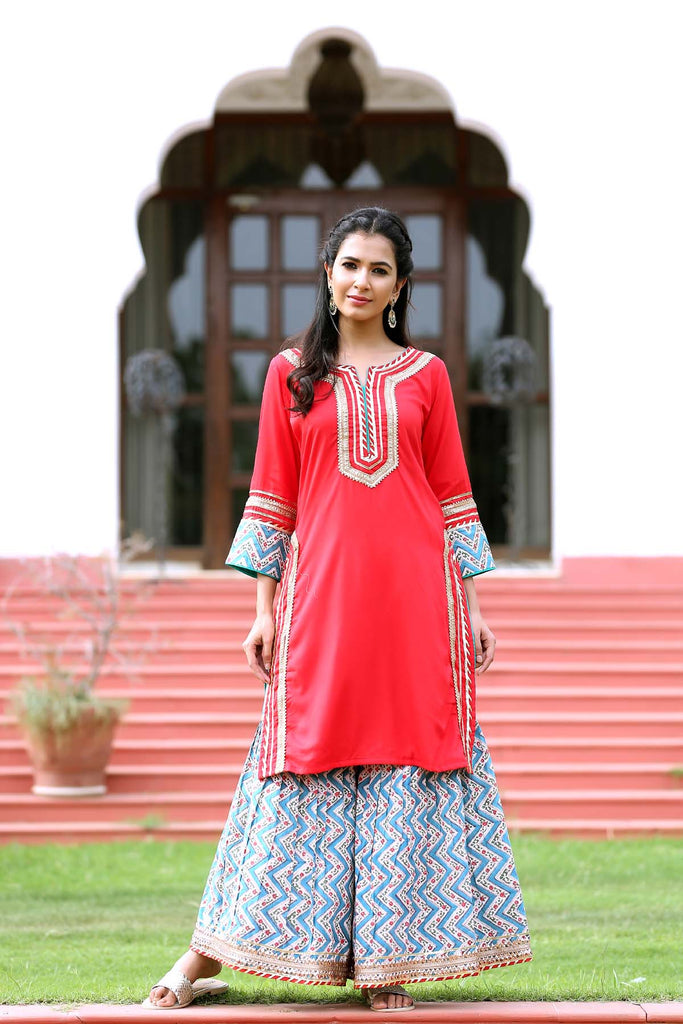 Wedding Party Wear Printed Work Rayon Short Kurti Sharara & Dupatta Diwali  Gift | eBay