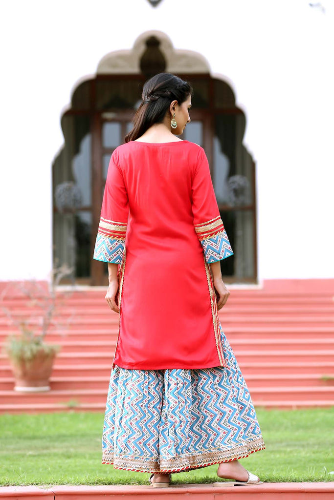 Red short kurti with Sharara Pants