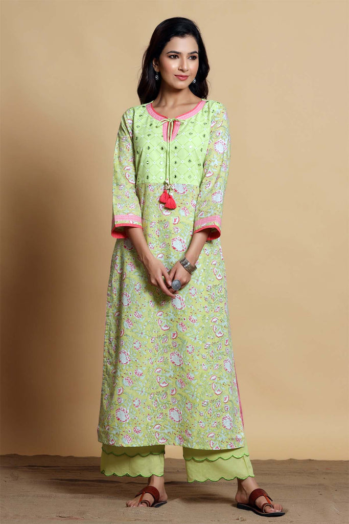 Kurta/Dupatta set in Lime green color