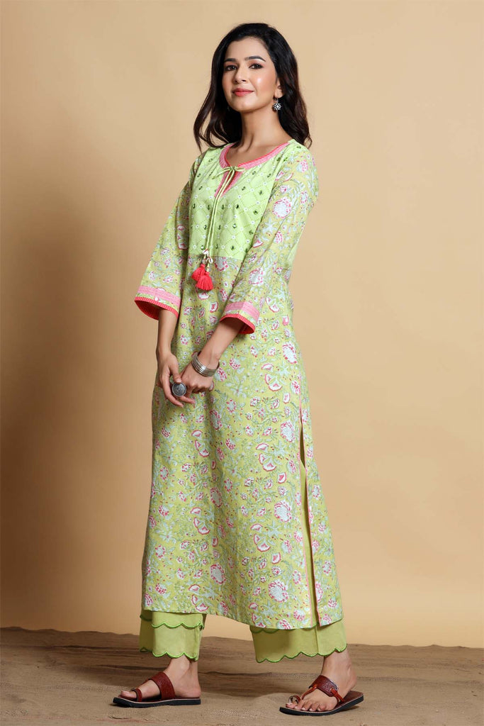 Kurta/Dupatta set in Lime green color