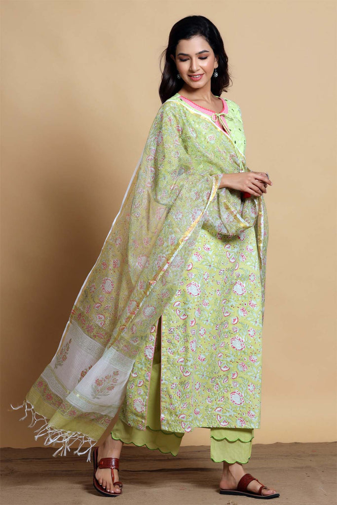 Kurta/Dupatta set in Lime green color