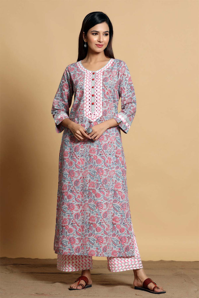Straight fit Kurta/Pant set in Grey/Pink color