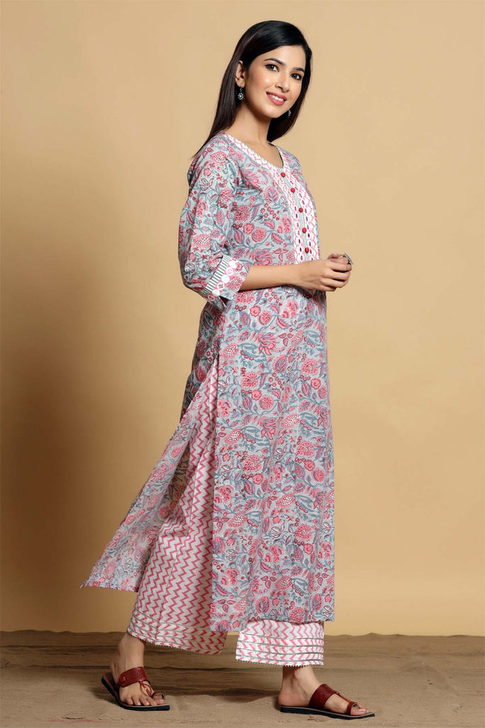 Straight fit Kurta/Pant set in Grey/Pink color