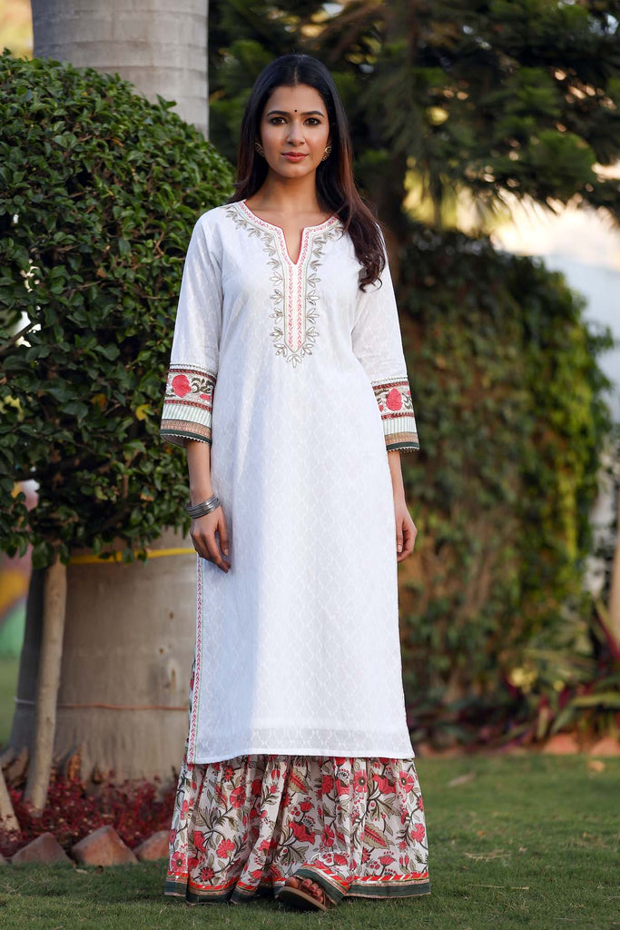 Kurta/Sharara set in hand block print cotton