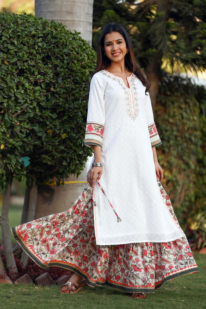 Kurta/Sharara set in hand block print cotton