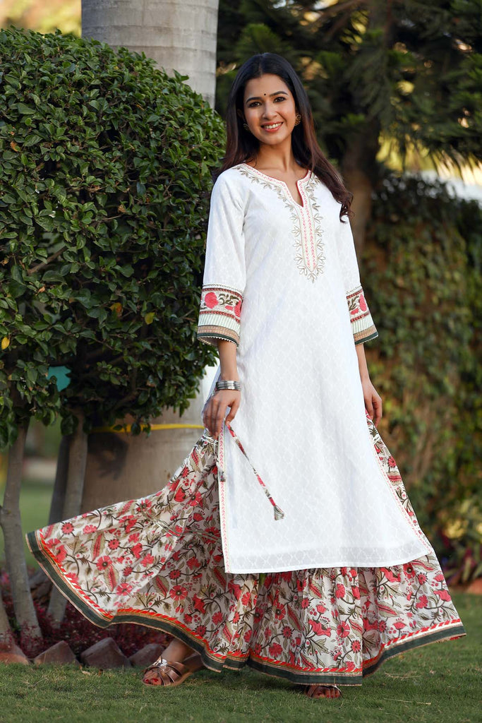 Kurta/Sharara set in hand block print cotton