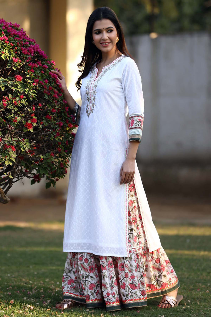 Kurta/Sharara set in hand block print cotton