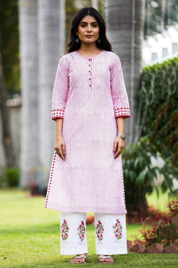 Kurta/Pant Set In Hand Block Print Chanderi fabric