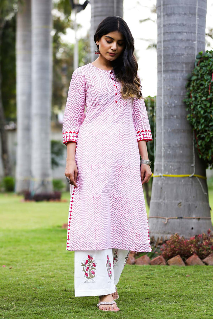 Kurta/Pant Set In Hand Block Print Chanderi fabric