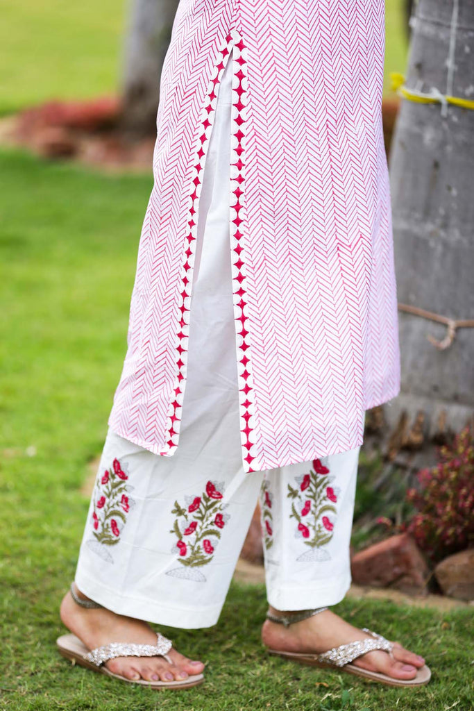 Kurta/Pant Set In Hand Block Print Chanderi fabric