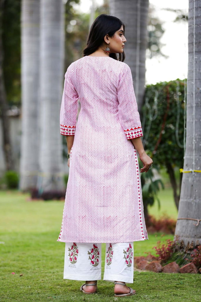 Kurta/Pant Set In Hand Block Print Chanderi fabric