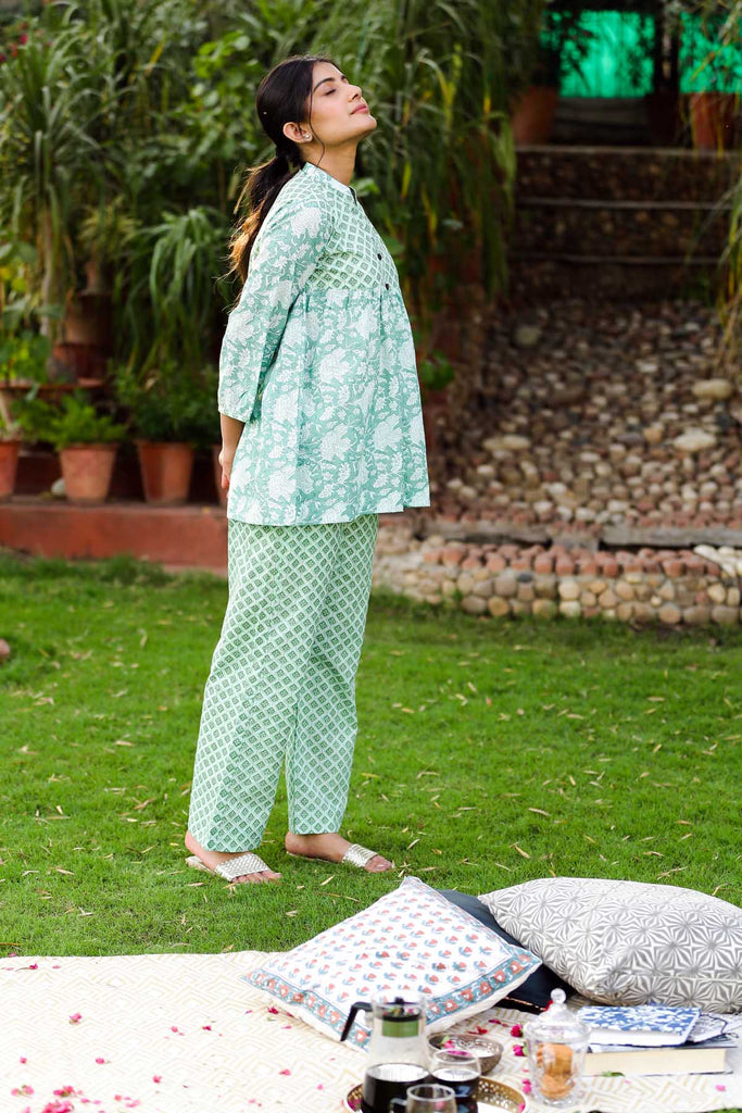 Aqua Green Cotton Loungewear Set