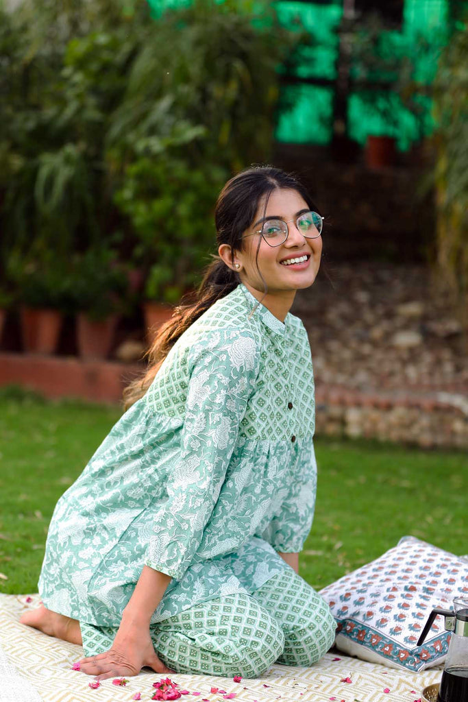 Aqua Green Cotton Loungewear Set