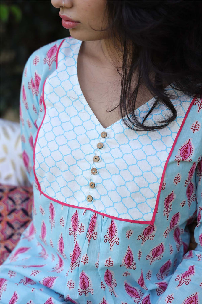 Cotton Loungewear Set in aqua blue color