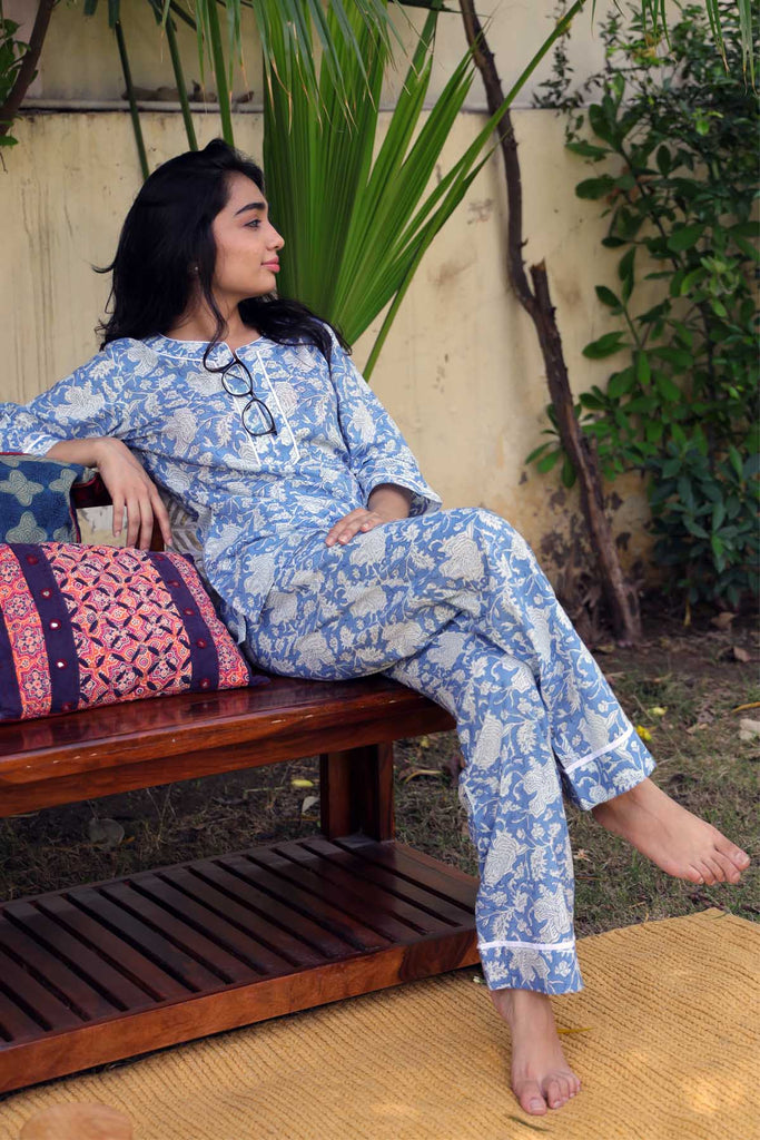 Cotton Loungewear Set In Light blue color