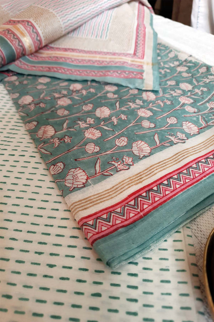 Chanderi Silk Dress Material With Dupatta In Block Print