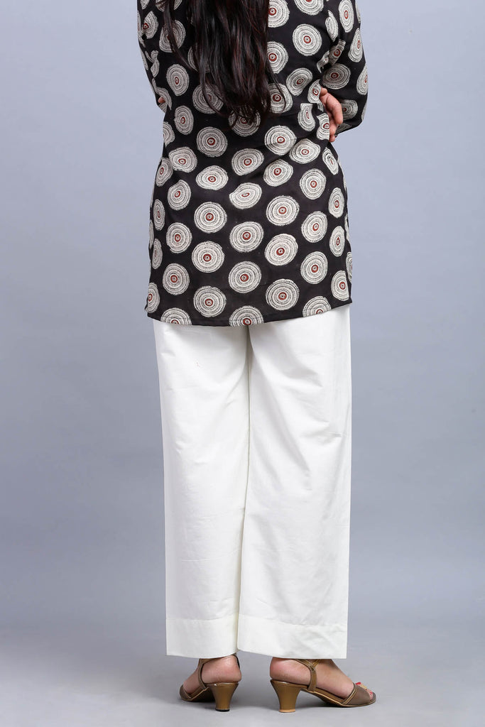 White Cotton Straight Pants with Elasticated Waist