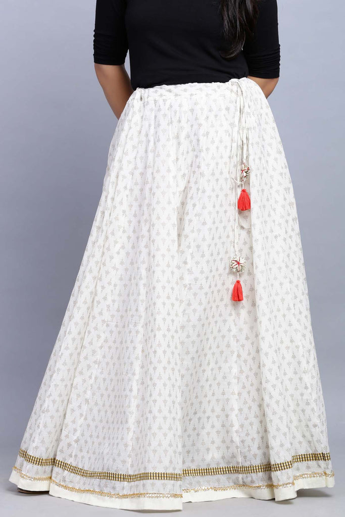 Cotton Printed Maxi Flared Skirt