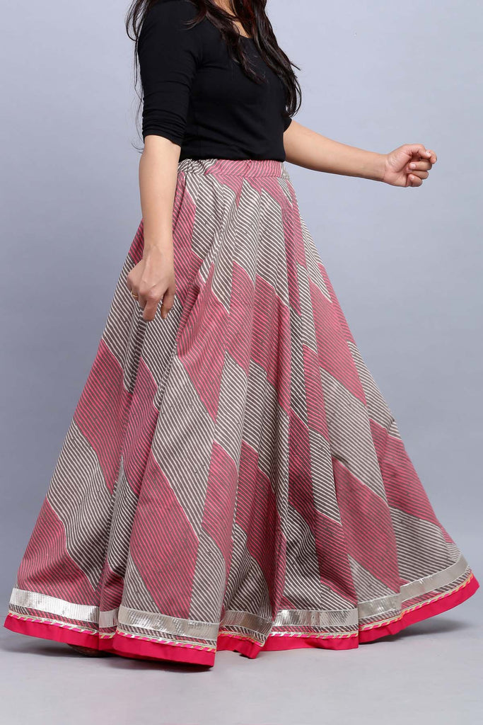 Cotton Printed Maxi Flared Skirt