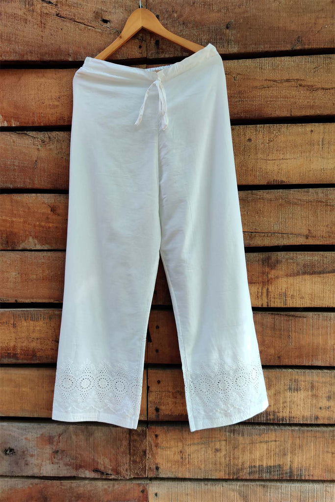 Off-white Straight pants with chikankari work