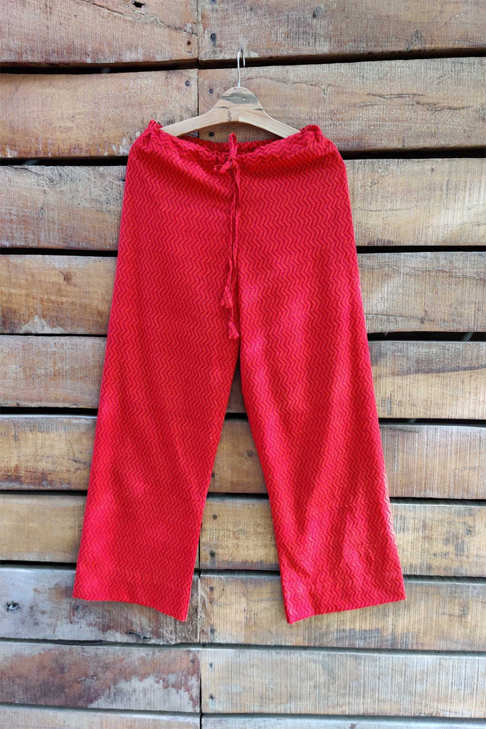 Straight fit printed cotton pants in Red