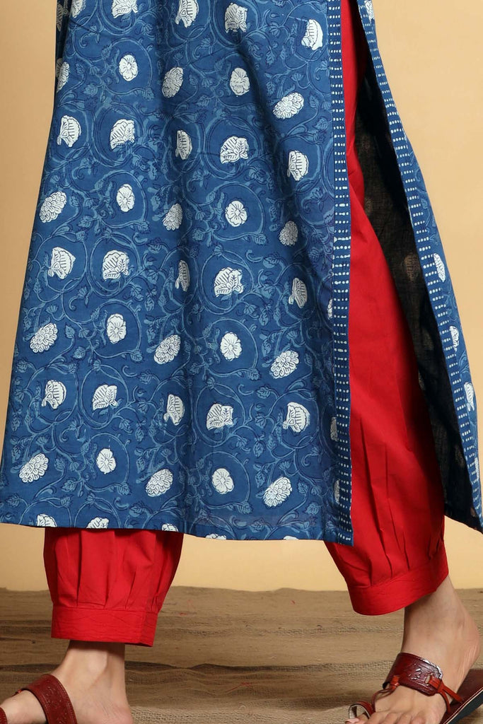 Share      Cotton Straight Pants With Elasticated Waist In Red Color In Salwar Style