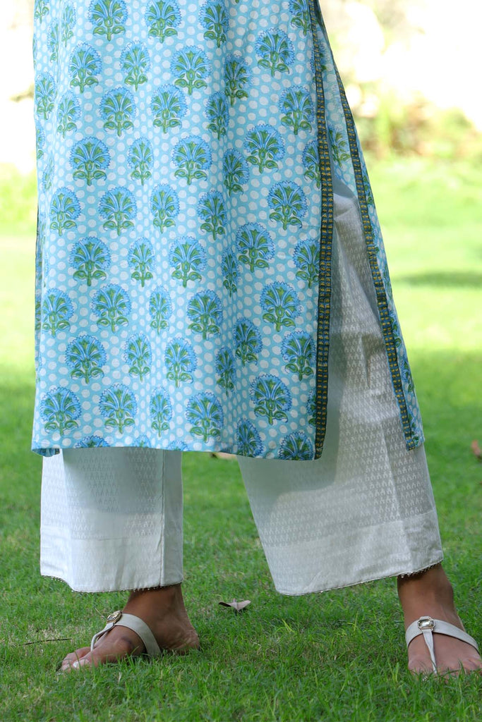 Straight Pants In Cotton  Fabric In off-White Color