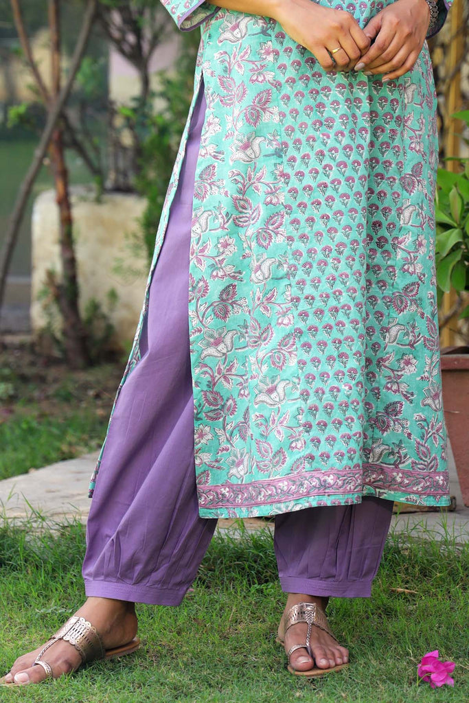 Cotton Straight Pants With Elasticated Waist In Blueberry purple Color In Salwar Style
