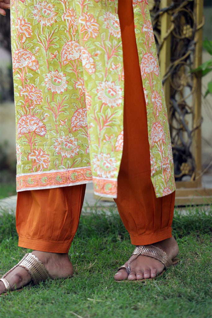 Cotton Straight Pants With Elasticated Waist In Copper brown Color In Salwar Style